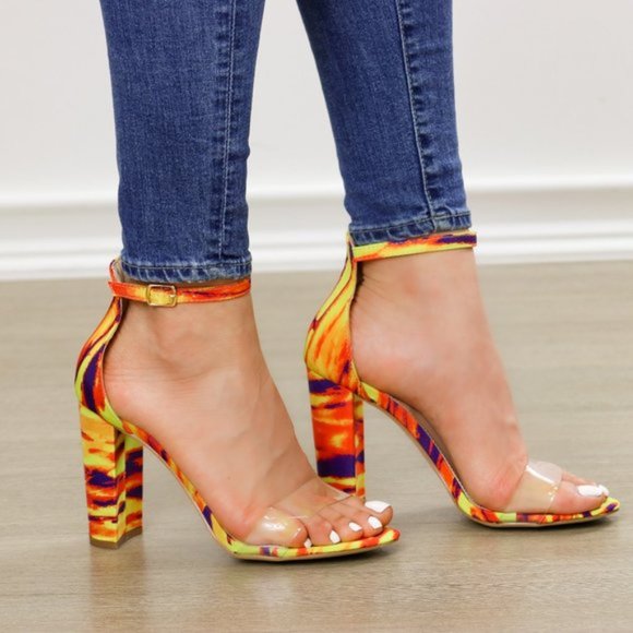 Ankle Strap Chunky Heeled Sandals, Clear Toe Band - Picture 6 of 8